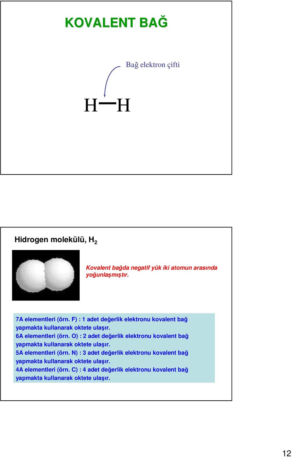 O) : 2 adet değerlik elektronu kovalent bağ yapmakta kullanarak oktete ulaşır. 5A elementleri (örn.