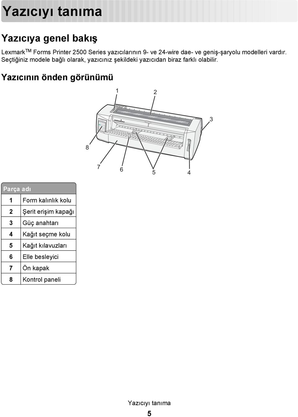 Seçtiğiniz modele bağlı olarak, yazıcınız şekildeki yazıcıdan biraz farklı olabilir.