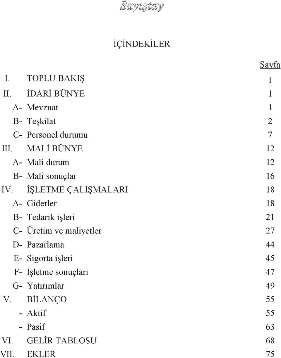 MALİ BÜNYE 12 A- Mali durum 12 B- Mali sonuçlar 16 IV.