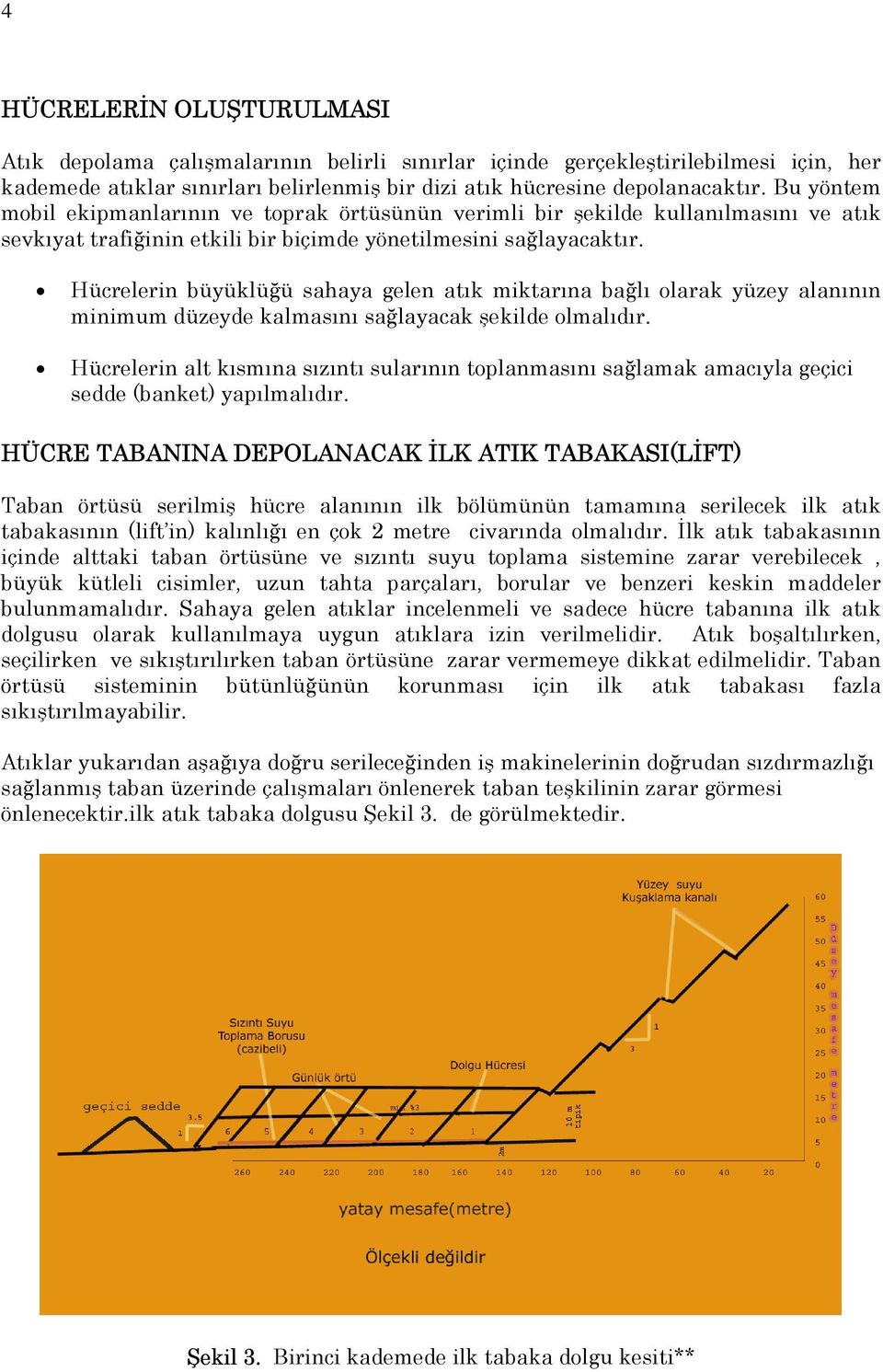 Hücrelerin büyüklüğü sahaya gelen atık miktarına bağlı olarak yüzey alanının minimum düzeyde kalmasını sağlayacak şekilde olmalıdır.