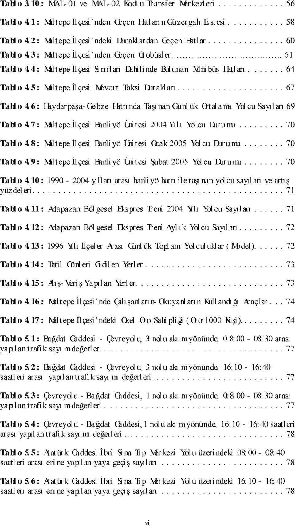 ... 64 Tabl o 4. 5 : Maltepe Ġlçesi Mevcut Taksi Durakl arı.... 67 Tabl o 4. 6 : HaydarpaĢa- Gebze Hattında TaĢı nan Günl ük Ortala ma Yol cu Sayıları 69 Tabl o 4.