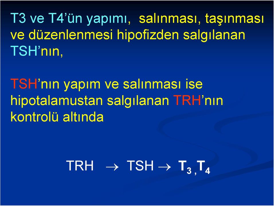TSH nın yapım ve salınması ise hipotalamustan