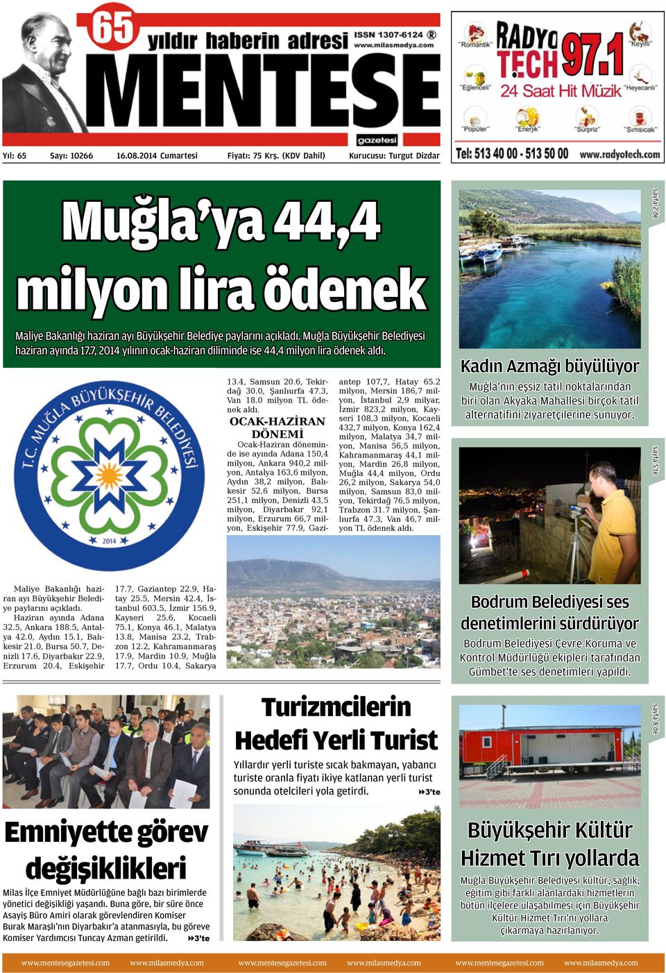 7, 2014 yılının ocak-haziran diliminde ise 44,4 milyon lira ödenek aldı. 13.4, Samsun 20.6, Tekirdağ 30.0, Şanlıurfa 47.3, Van 18.0 milyon TL ödenek aldı.