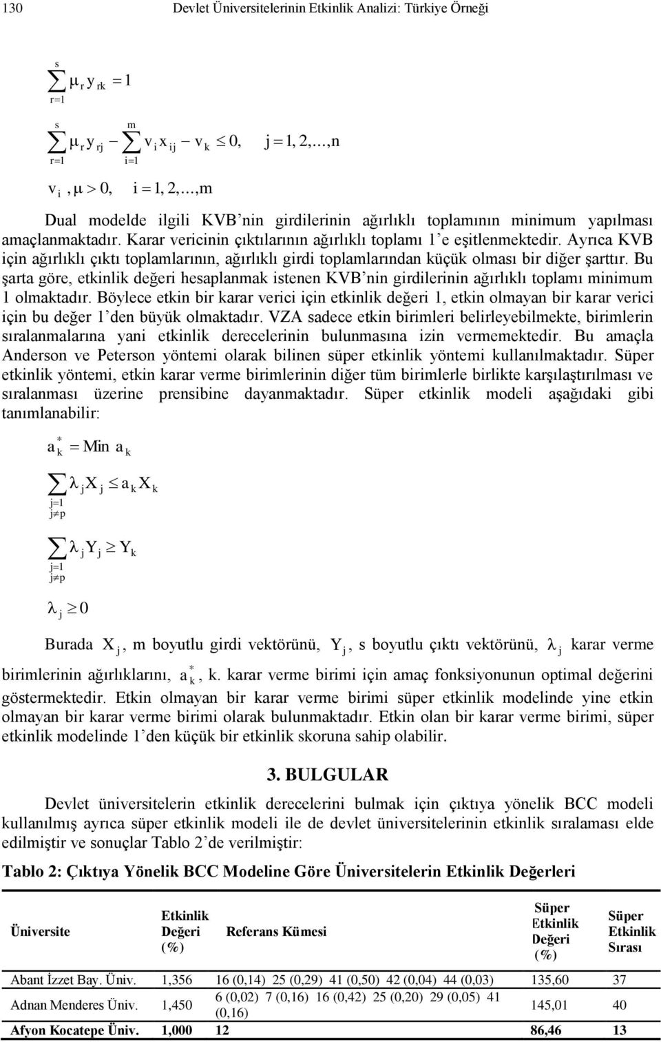 Bu şarta göre, etinli değeri hesaplanma istenen KVB nin girdilerinin ağırlılı toplamı minimum 1 olmatadır.