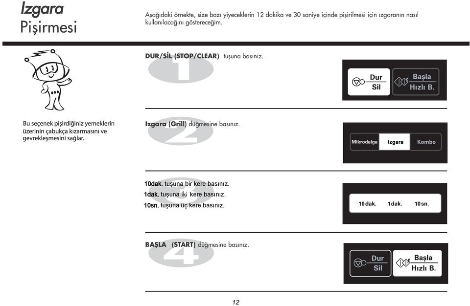 DUR/S L (STOP/CLEAR) tufluna bas n z. Izgara (Grill) dü mesine bas n z. 10dak.