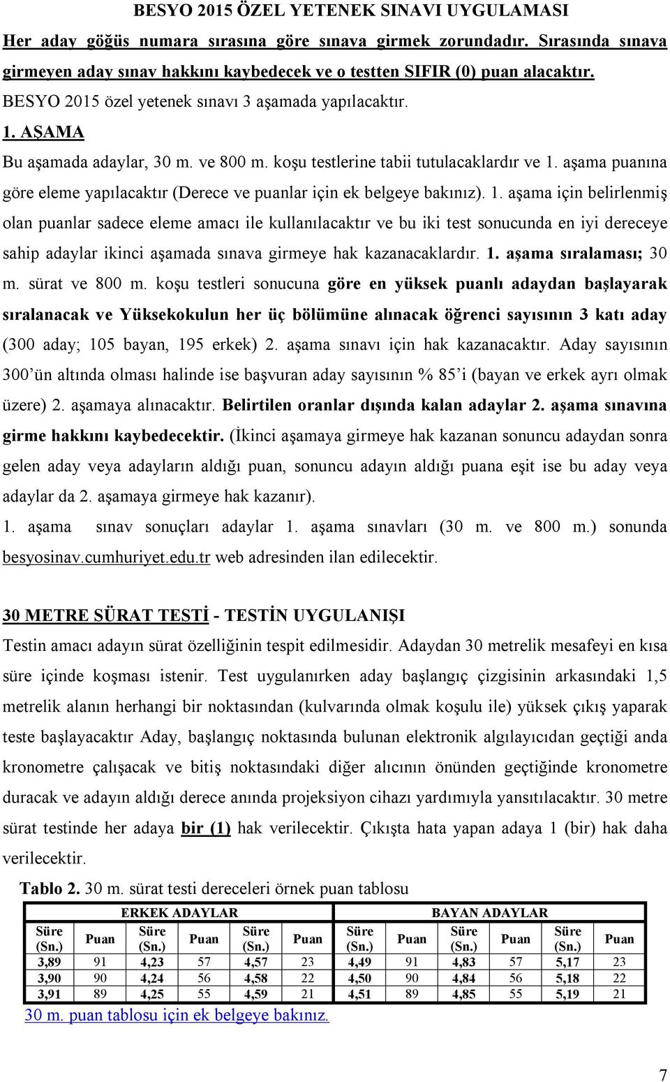 aşama puanına göre eleme yapılacaktır (Derece ve puanlar için ek belgeye bakınız). 1.