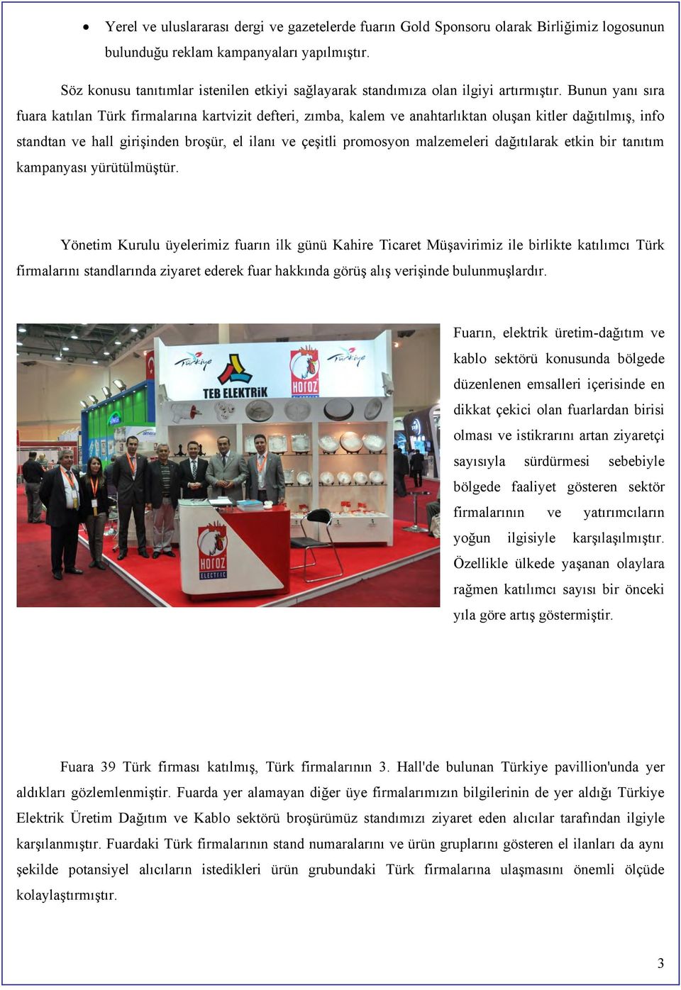Bunun yanı sıra fuara katılan Türk firmalarına kartvizit defteri, zımba, kalem ve anahtarlıktan oluşan kitler dağıtılmış, info standtan ve hall girişinden broşür, el ilanı ve çeşitli promosyon