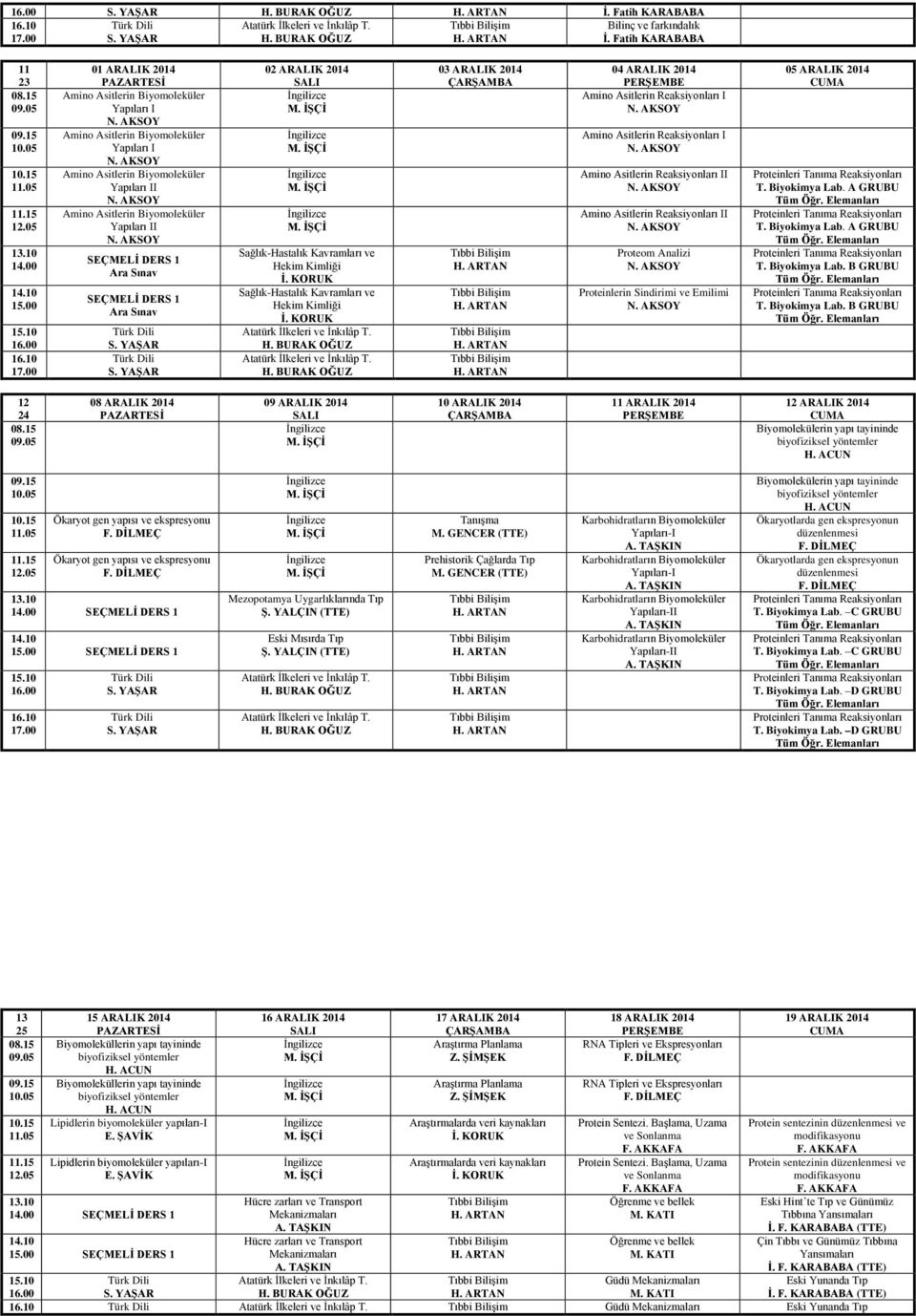 II Ara Sınav Ara Sınav 02 ARALIK 2014 Sağlık-Hastalık Kavramları ve Hekim Kimliği Sağlık-Hastalık Kavramları ve Hekim Kimliği 03 ARALIK 2014 04 ARALIK 2014 Amino Asitlerin Reaksiyonları I Amino