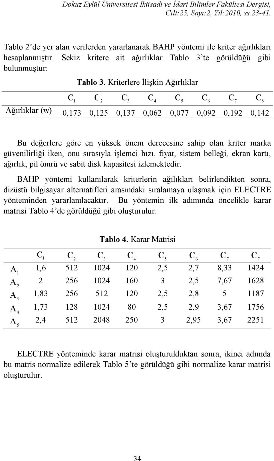 Kriterlere İlişkin ğırlıklar 6 7 8 ğırlıklar (w) 0,7 0, 0,7 0,06 0,077 0,09 0,9 0, Bu değerlere göre en yüksek önem derecesine sahi olan kriter marka güvenilirliği iken, onu sırasıyla işlemci hızı,