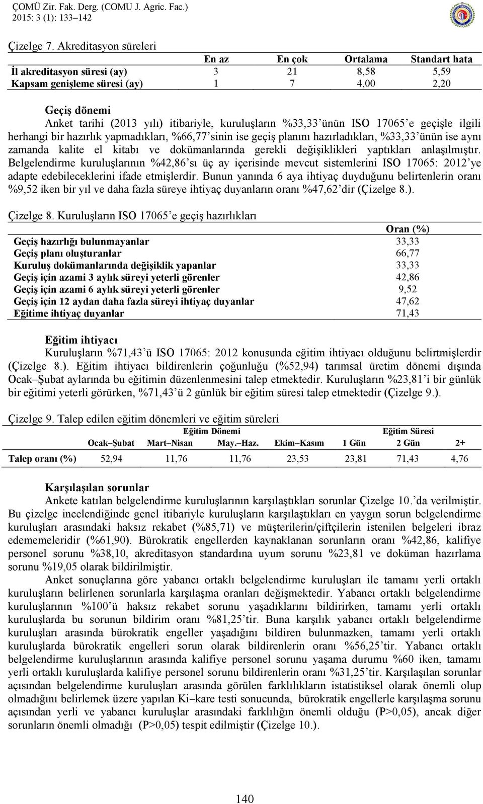 kuruluşların %33,33 ünün ISO 17065 e geçişle ilgili herhangi bir hazırlık yapmadıkları, %66,77 sinin ise geçiş planını hazırladıkları, %33,33 ünün ise aynı zamanda kalite el kitabı ve dokümanlarında