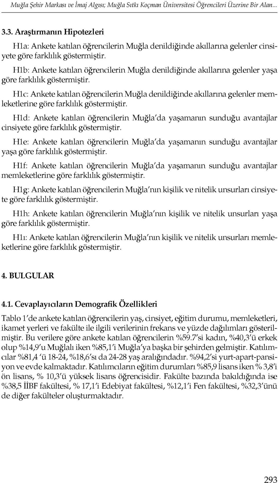 H1b: Ankete katılan öğrencilerin Muğla denildiğinde akıllarına gelenler yaşa göre farklılık göstermiştir.