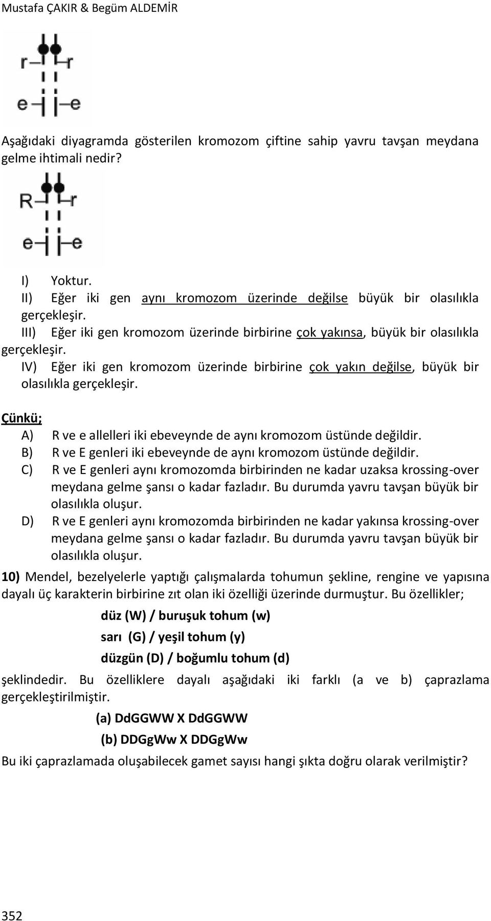 IV) Eğer iki gen kromozom üzerinde birbirine çok yakın değilse, büyük bir olasılıkla gerçekleşir. A) R ve e allelleri iki ebeveynde de aynı kromozom üstünde değildir.