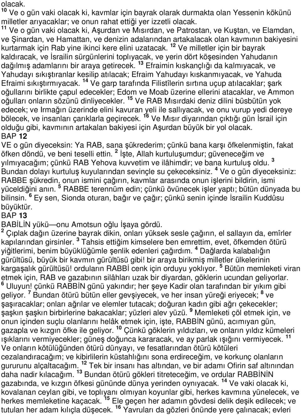 ikinci kere elini uzatacak. 12 Ve milletler için bir bayrak kaldıracak, ve İsrailin sürgünlerini toplıyacak, ve yerin dört köşesinden Yahudanın dağılmış adamlarını bir araya getirecek.