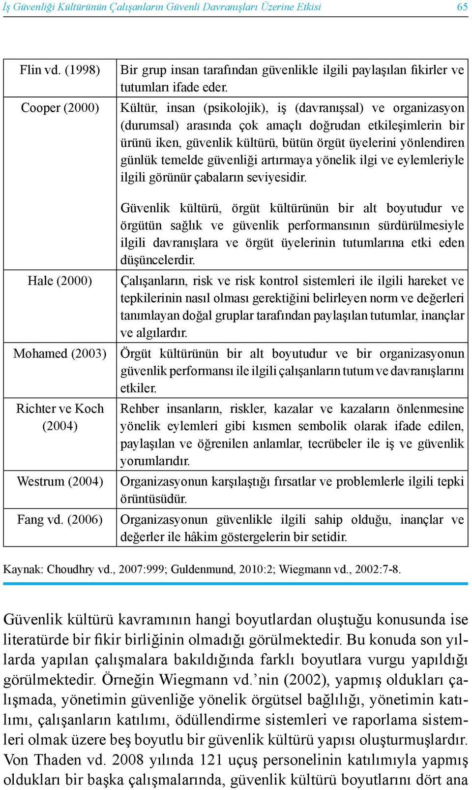 Kültür, insan (psikolojik), iş (davranışsal) ve organizasyon (durumsal) arasında çok amaçlı doğrudan etkileşimlerin bir ürünü iken, güvenlik kültürü, bütün örgüt üyelerini yönlendiren günlük temelde