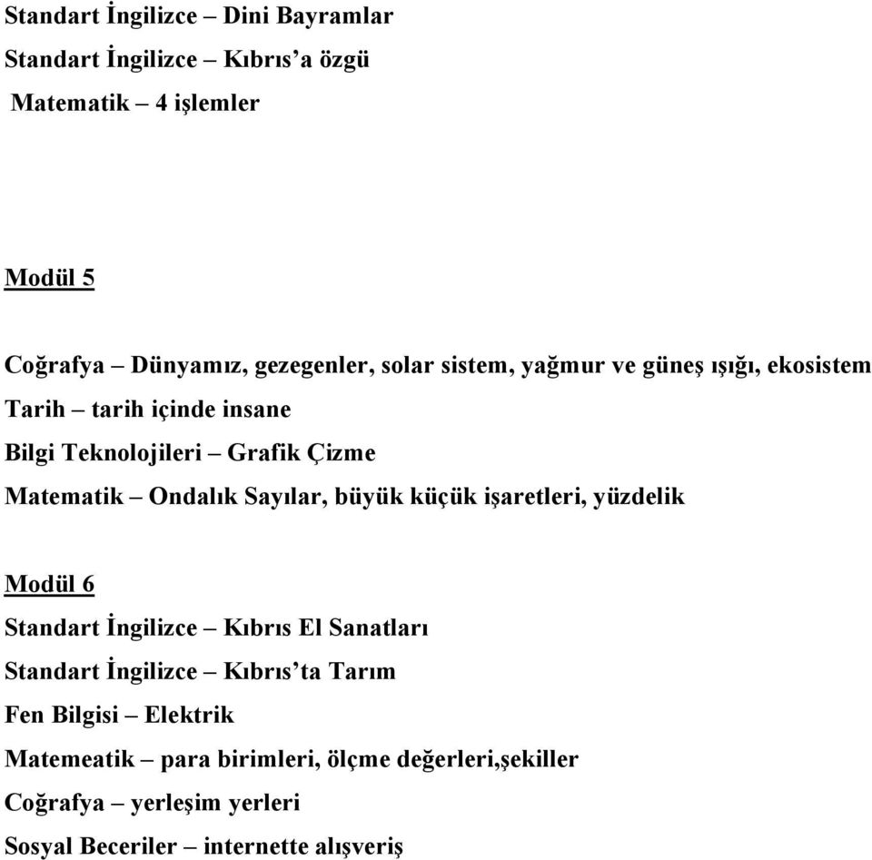 Sayılar, büyük küçük işaretleri, yüzdelik Modül 6 Standart İngilizce Kıbrıs El Sanatları Standart İngilizce Kıbrıs ta Tarım Fen