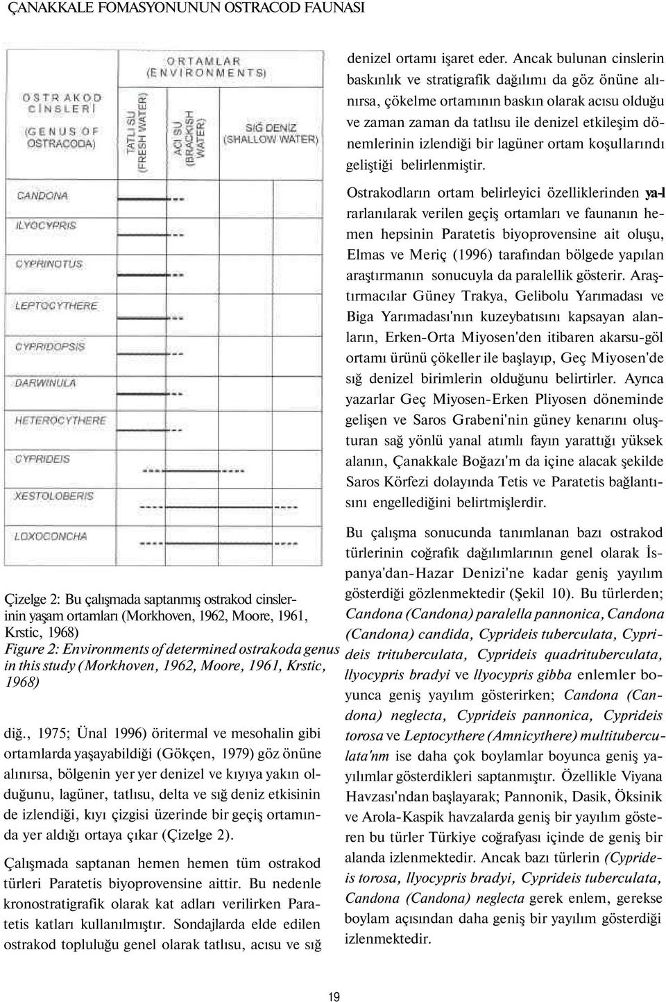 , 1975; Ünal 1996) öritermal ve mesohalin gibi ortamlarda yaşayabildiği (Gökçen, 1979) göz önüne alınırsa, bölgenin yer yer denizel ve kıyıya yakın olduğunu, lagüner, tatlısu, delta ve sığ deniz