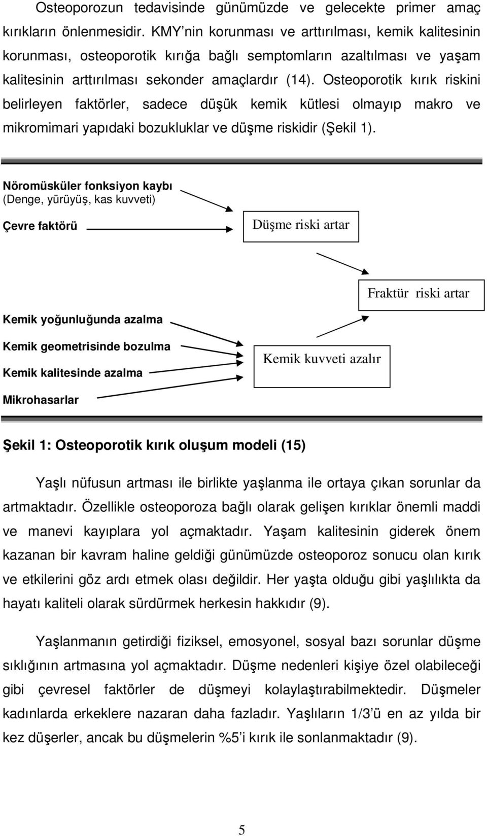 Osteoporotik kırık riskini belirleyen faktörler, sadece düşük kemik kütlesi olmayıp makro ve mikromimari yapıdaki bozukluklar ve düşme riskidir (Şekil 1).