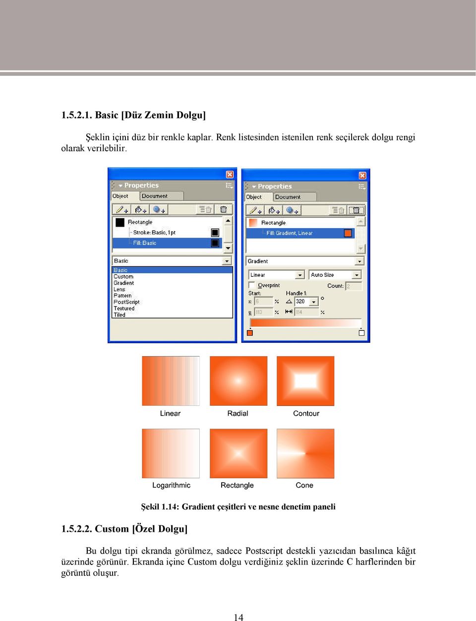 14: Gradient çeşitleri ve nesne denetim paneli 1.5.2.