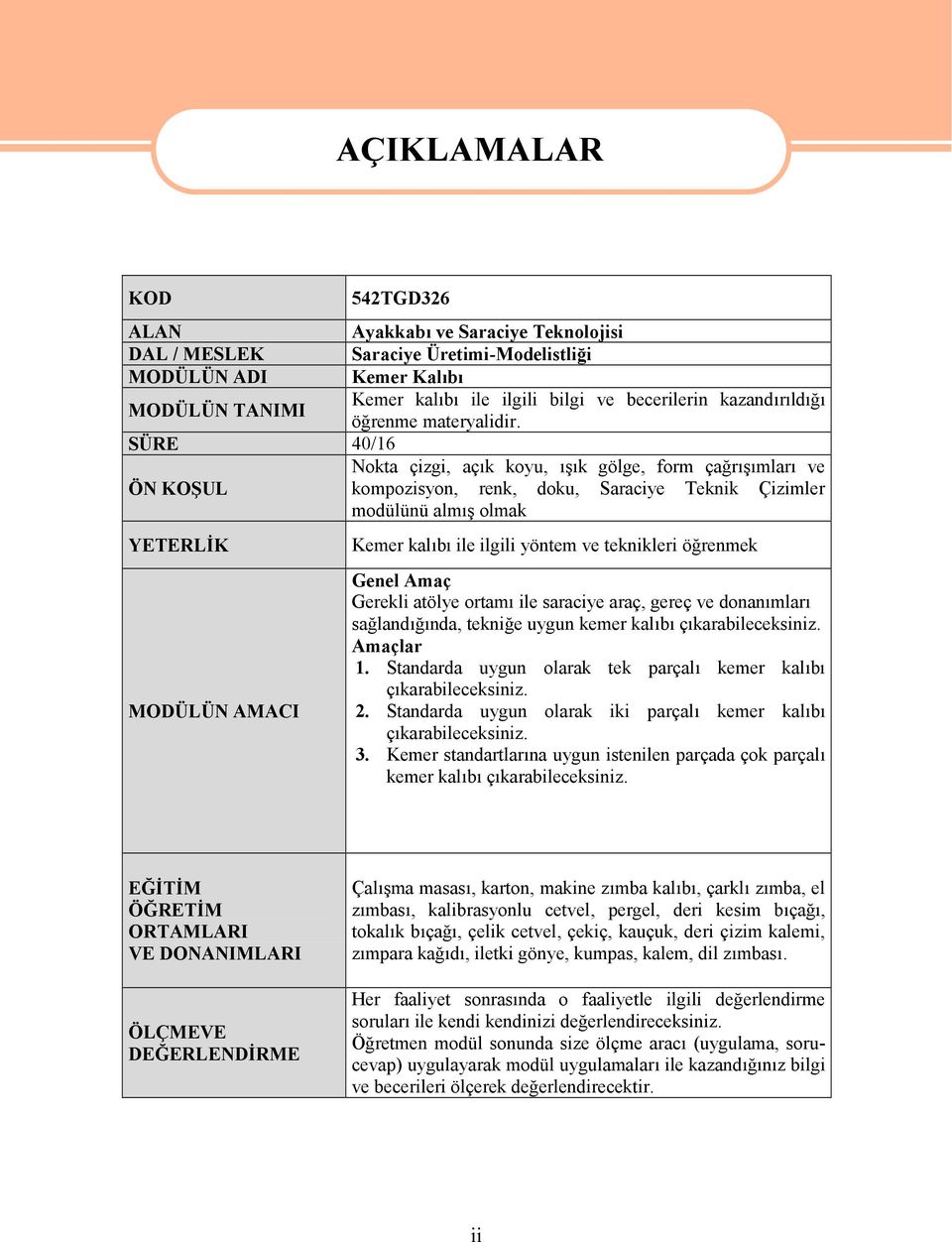 SÜRE 40/16 Nokta çizgi, açık koyu, ışık gölge, form çağrışımları ve ÖN KOŞUL kompozisyon, renk, doku, Saraciye Teknik Çizimler modülünü almış olmak YETERLİK MODÜLÜN AMACI Kemer kalıbı ile ilgili