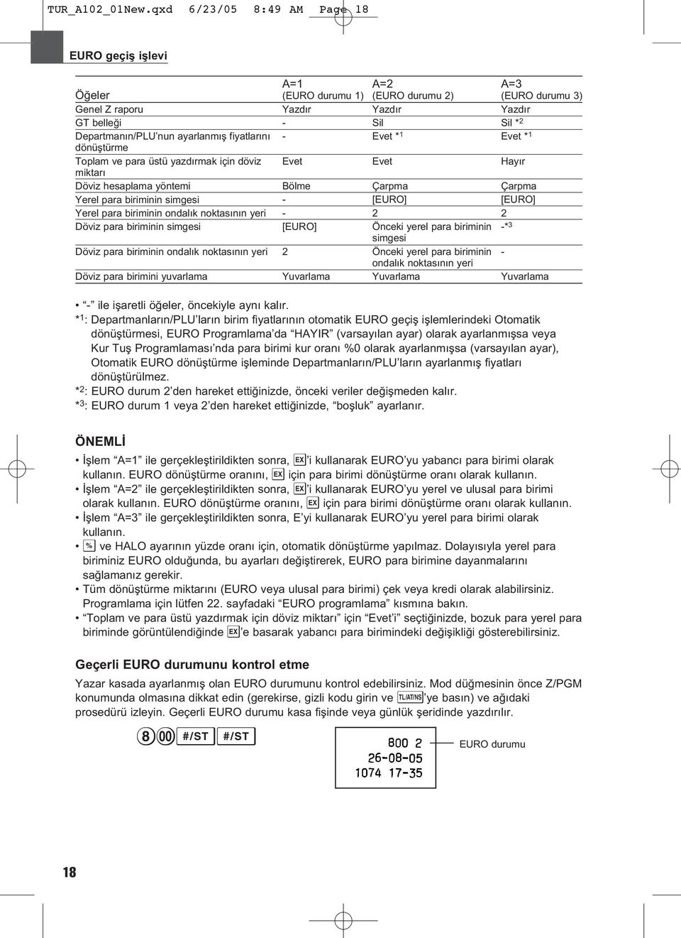 yöntemi Yerel para biriminin simgesi Yerel para biriminin ondal k noktas n n yeri Döviz para biriminin simgesi Döviz para biriminin ondal k noktas n n yeri Döviz para birimini yuvarlama A=1 (EURO