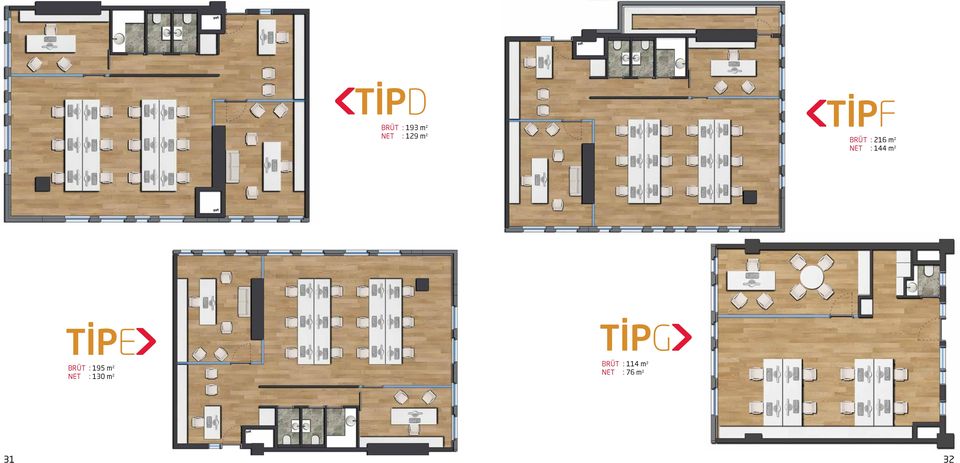 TİPE BRÜT : 195 m 2 NET : 130 m 2