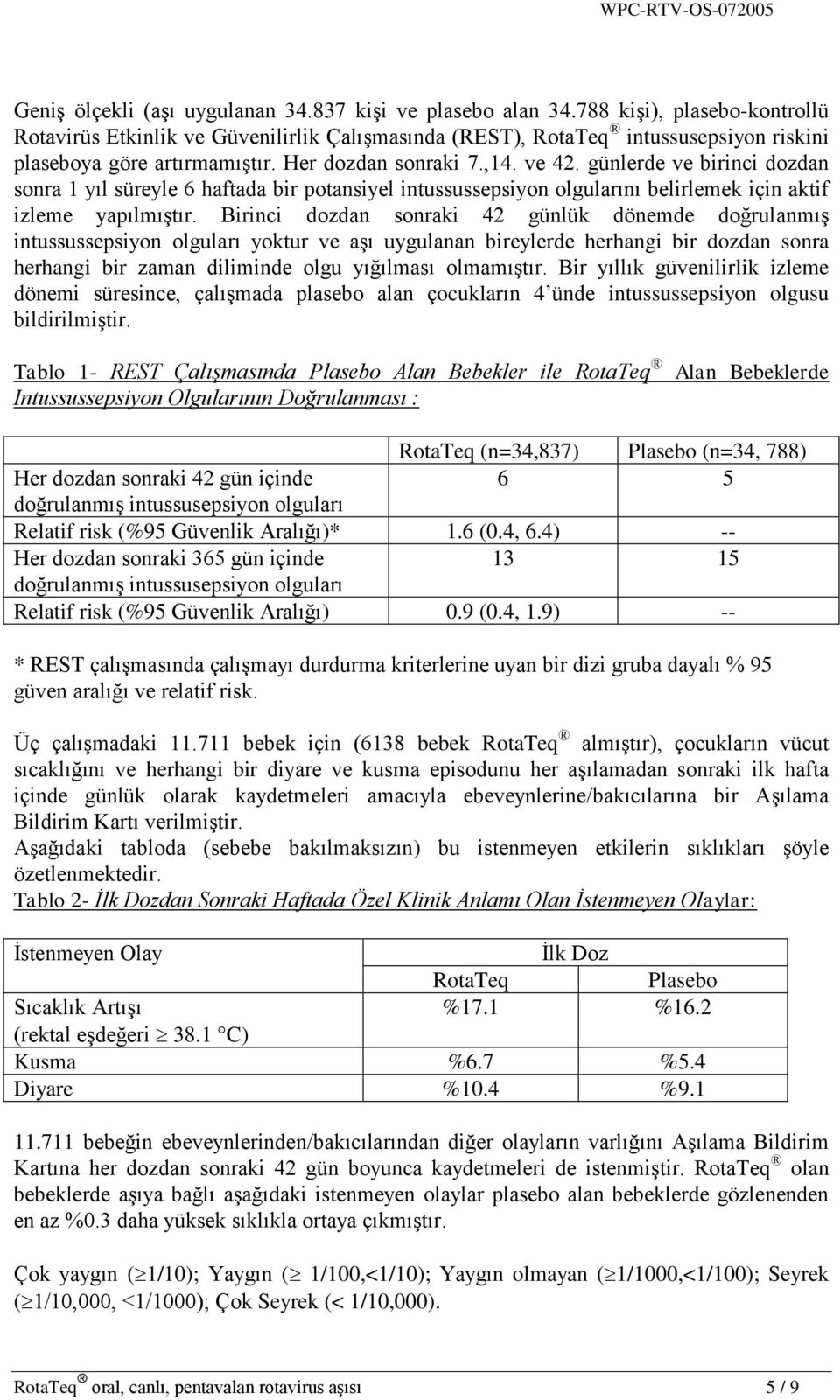 günlerde ve birinci dozdan sonra 1 yıl süreyle 6 haftada bir potansiyel intussussepsiyon olgularını belirlemek için aktif izleme yapılmıģtır.