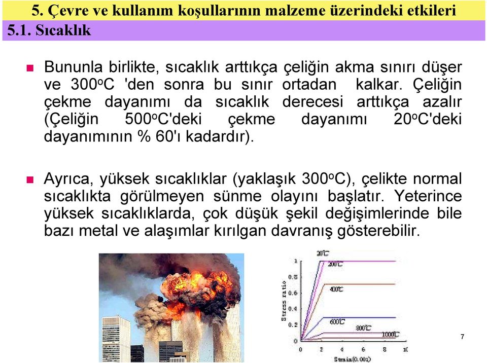 60'ı kadardır). Ayrıca, yüksek sıcaklıklar (yaklaşık 300 o C), çelikte normal sıcaklıkta görülmeyen sünme olayını başlatır.