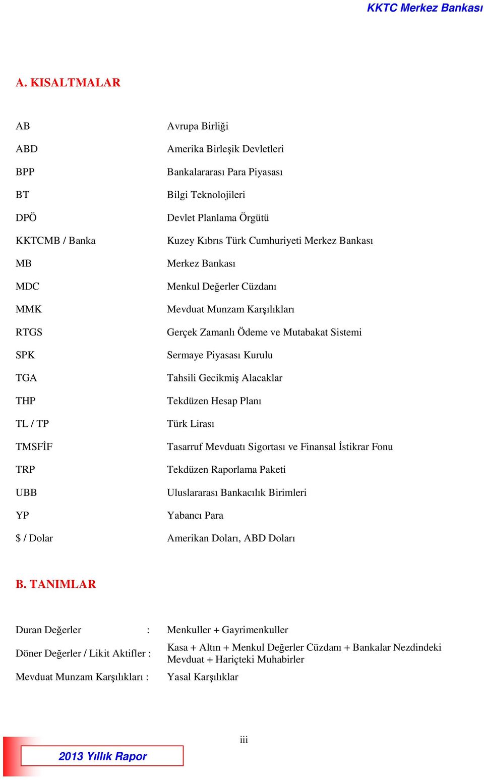 Tahsili Gecikmiş Alacaklar Tekdüzen Hesap Planı Türk Lirası Tasarruf Mevduatı Sigortası ve Finansal İstikrar Fonu Tekdüzen Raporlama Paketi Uluslararası Bankacılık Birimleri Yabancı Para $ / Dolar