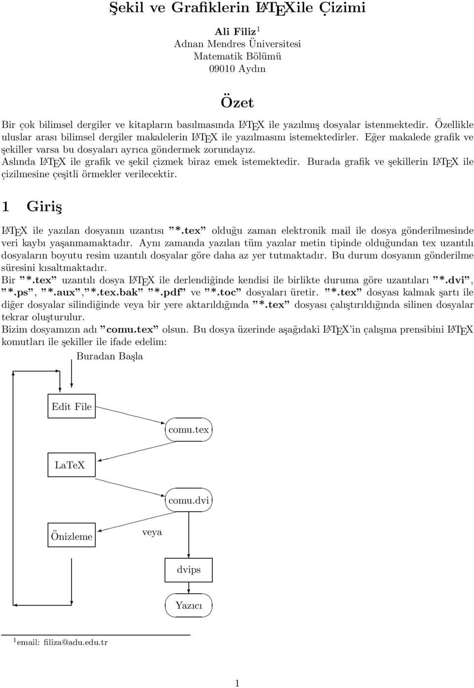 E ger makalede grafik ve şekiller varsa bu dosaları arıca göndermek zorundaız. Aslında L A TEX ile grafik ve şekil c.izmek biraz emek istemektedir. Burada grafik ve şekillerin L A TEX ile c.