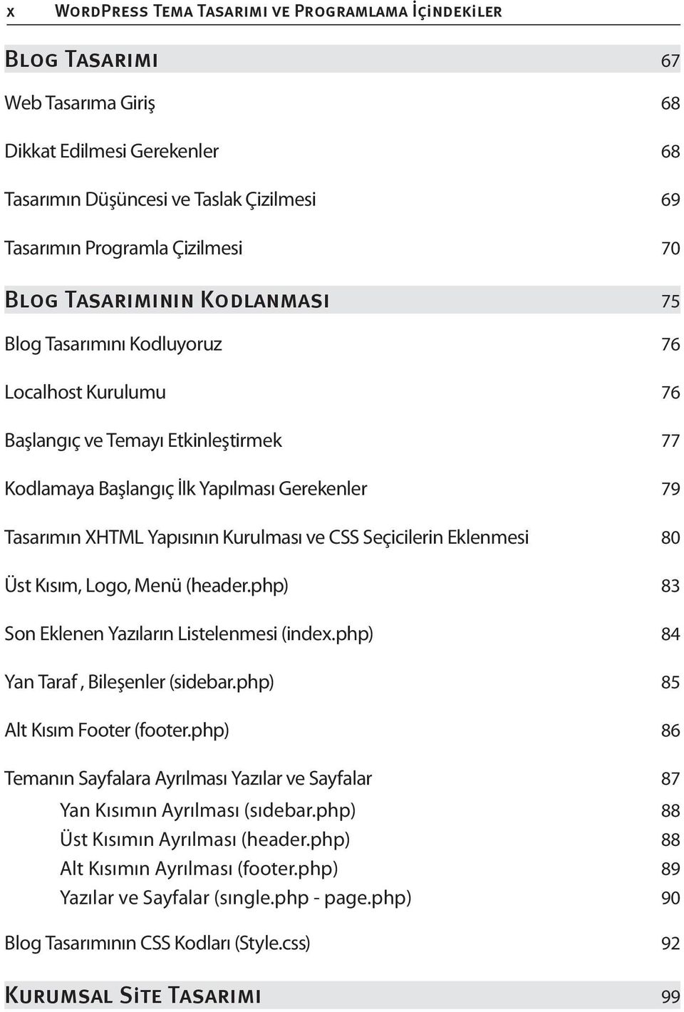php) 83 Son Eklenen Yazıların Listelenmesi (index.php) 84 Yan Taraf, Bileşenler (sidebar.php) 85 Alt Kısım Footer (footer.