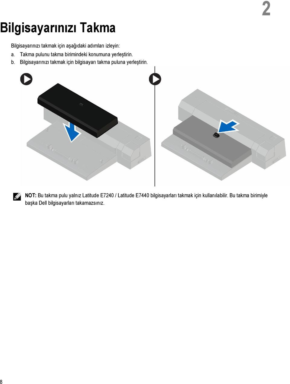 NOT: Bu takma pulu yalnız Latitude E7240 / Latitude E7440 bilgisayarları takmak için