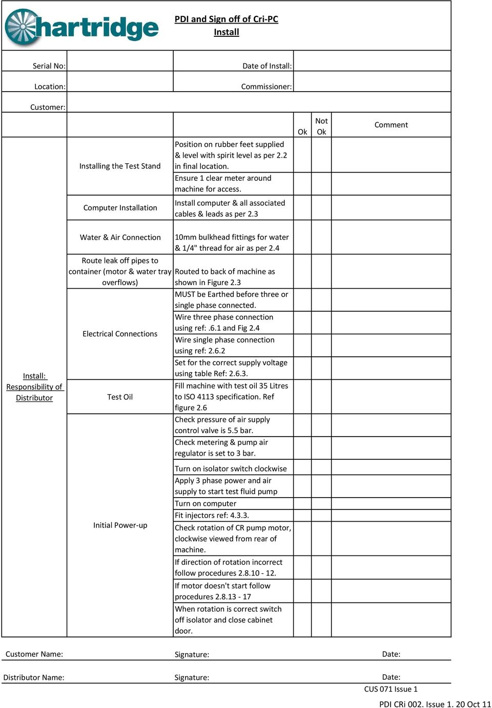 3 Install: Responsibility of Water & Air Connection 10mm bulkhead fittings for water & 1/4" thread for air as per 2.