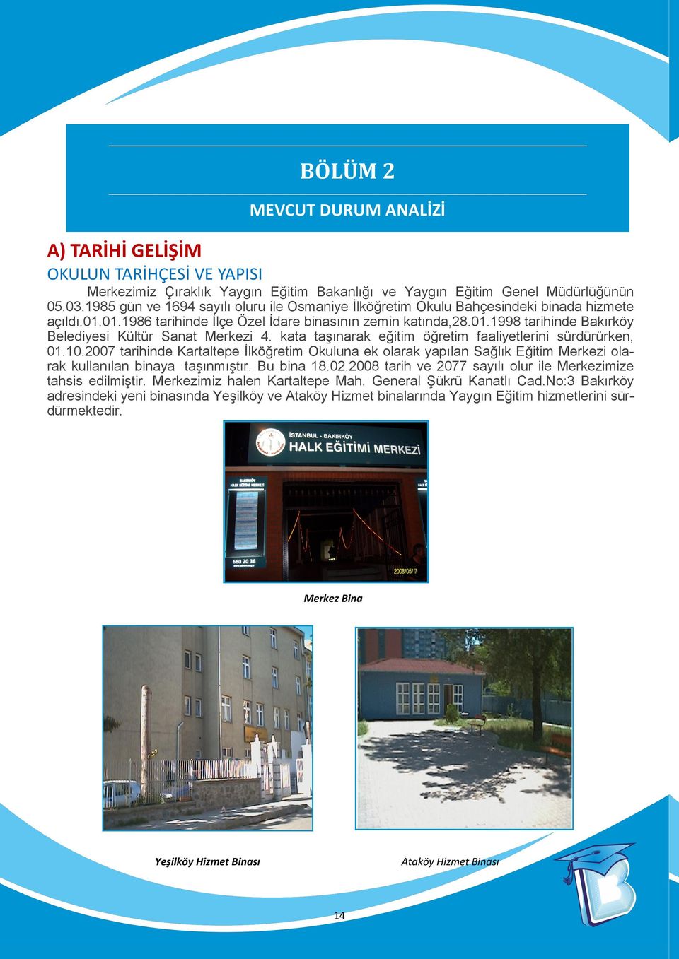 kata taşınarak eğitim öğretim faaliyetlerini sürdürürken, 01.10.2007 tarihinde Kartaltepe İlköğretim Okuluna ek olarak yapılan Sağlık Eğitim Merkezi olarak kullanılan binaya taşınmıştır. Bu bina 18.