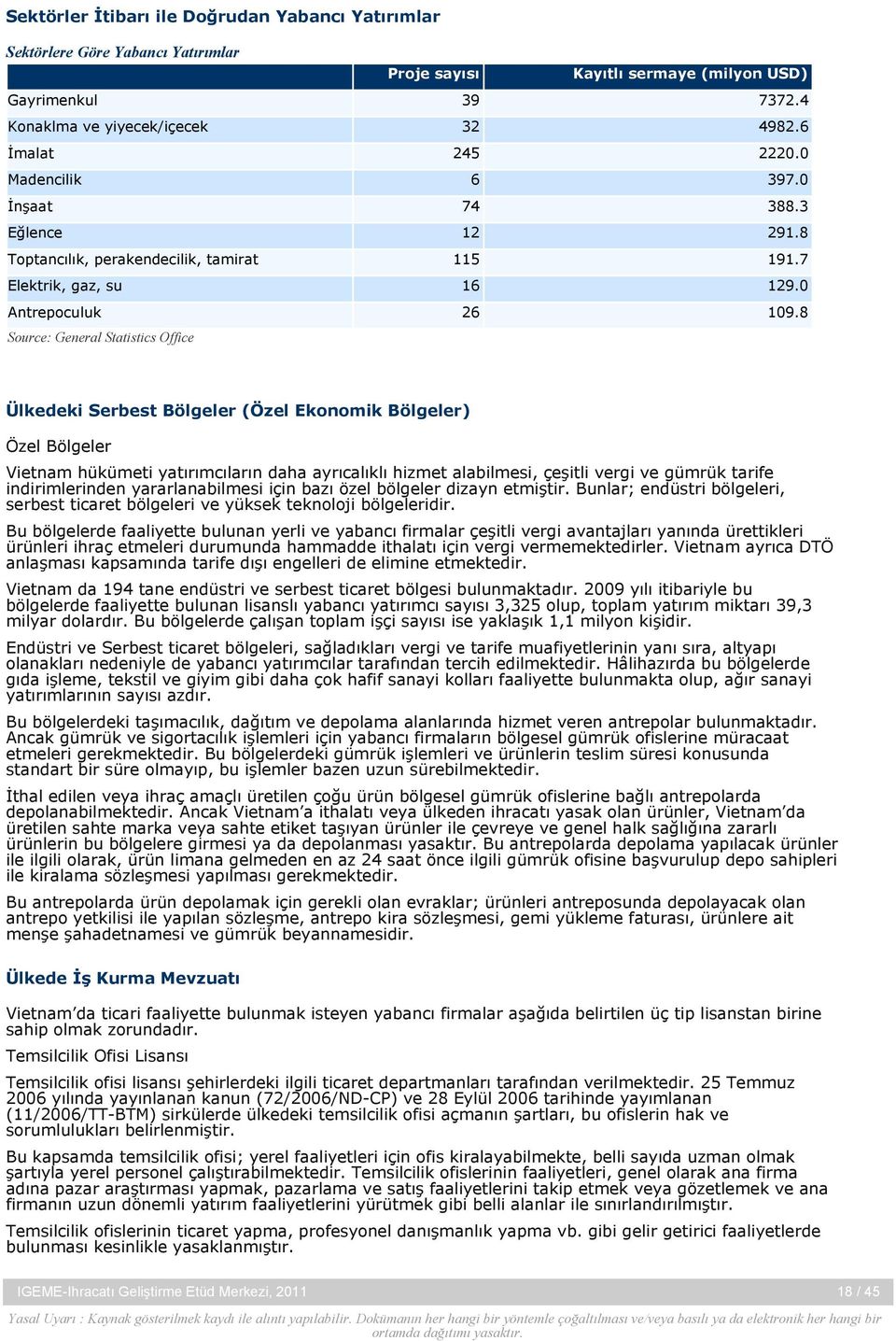 8 Source: General Statistics Office Ülkedeki Serbest Bölgeler (Özel Ekonomik Bölgeler) Özel Bölgeler Vietnam hükümeti yatırımcıların daha ayrıcalıklı hizmet alabilmesi, çeşitli vergi ve gümrük tarife