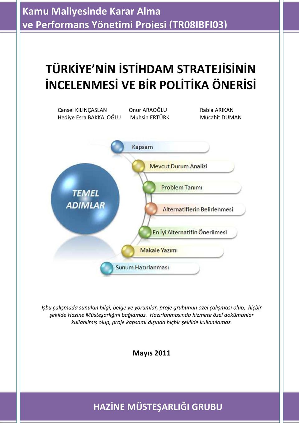 sunulan bilgi, belge ve yorumlar, proje grubunun özel çalışması olup, hiçbir şekilde Hazine Müsteşarlığını bağlamaz.