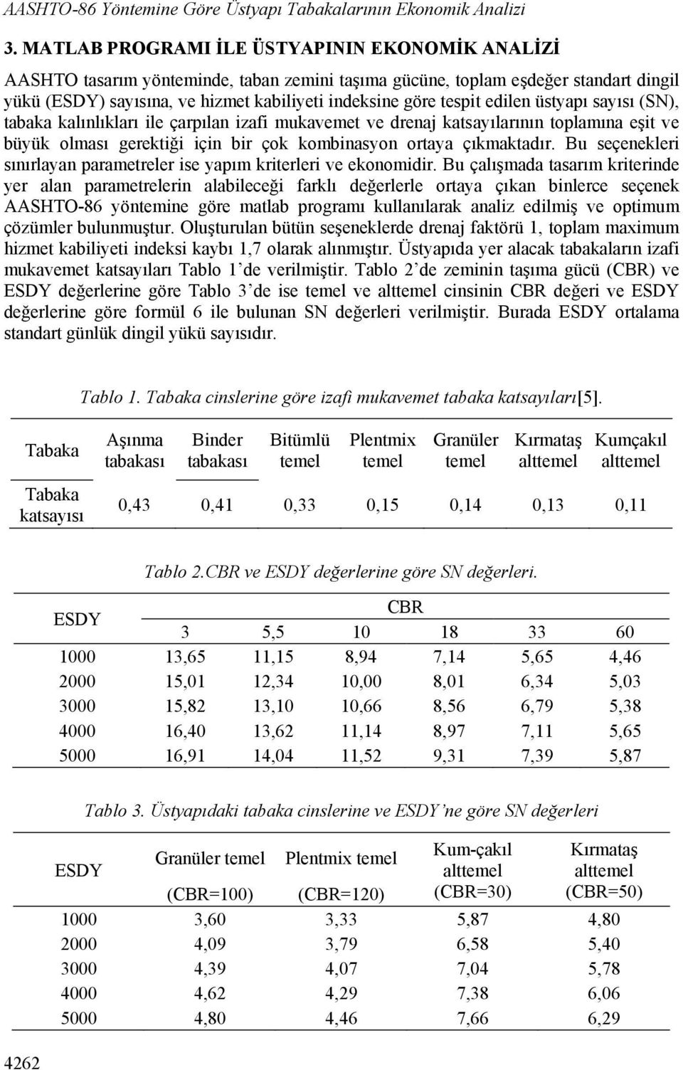 edilen üstyapı sayısı (SN), tabaka kalınlıkları ile çarpılan izafi mukavemet ve drenaj katsayılarının toplamına eşit ve büyük olması gerektiği için bir çok kombinasyon ortaya çıkmaktadır.