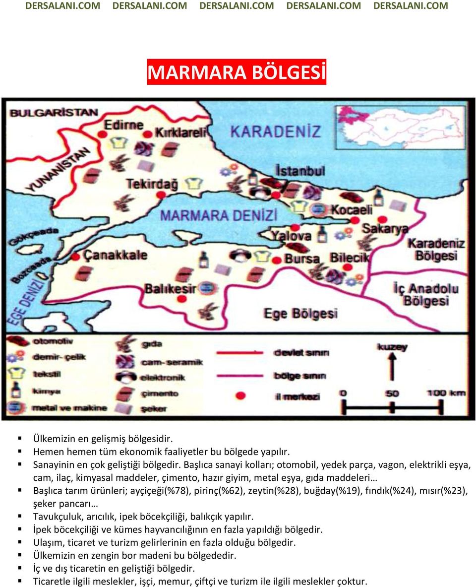 pirinç(%62), zeytin(%28), buğday(%19), fındık(%24), mısır(%23), şeker pancarı Tavukçuluk, arıcılık, ipek böcekçiliği, balıkçık yapılır.