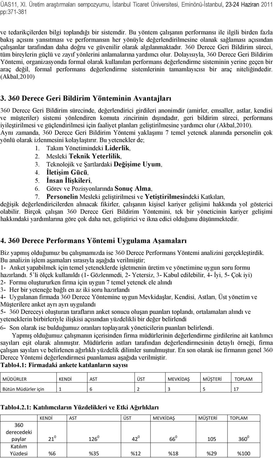 güvenilir olarak algılanmaktadır. 360 Derece Geri Bildirim süreci, tüm bireylerin güçlü ve zayıf yönlerini anlamalarına yardımcı olur.