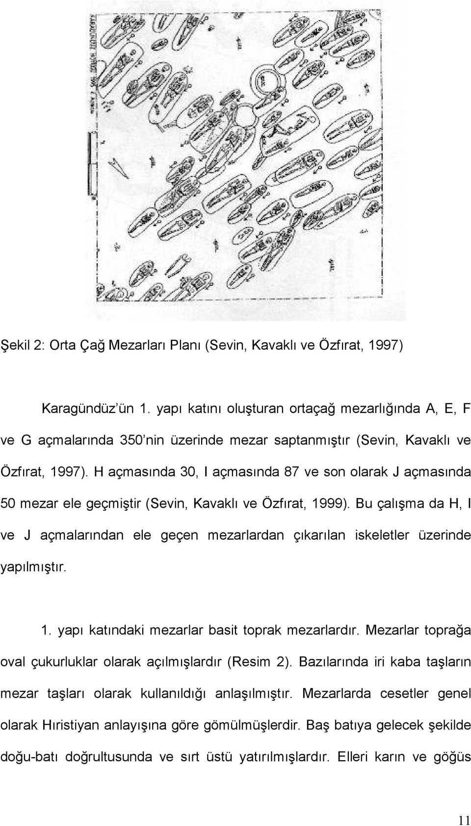 H açmasında 30, I açmasında 87 ve son olarak J açmasında 50 mezar ele geçmiştir (Sevin, Kavaklı ve Özfırat, 1999).