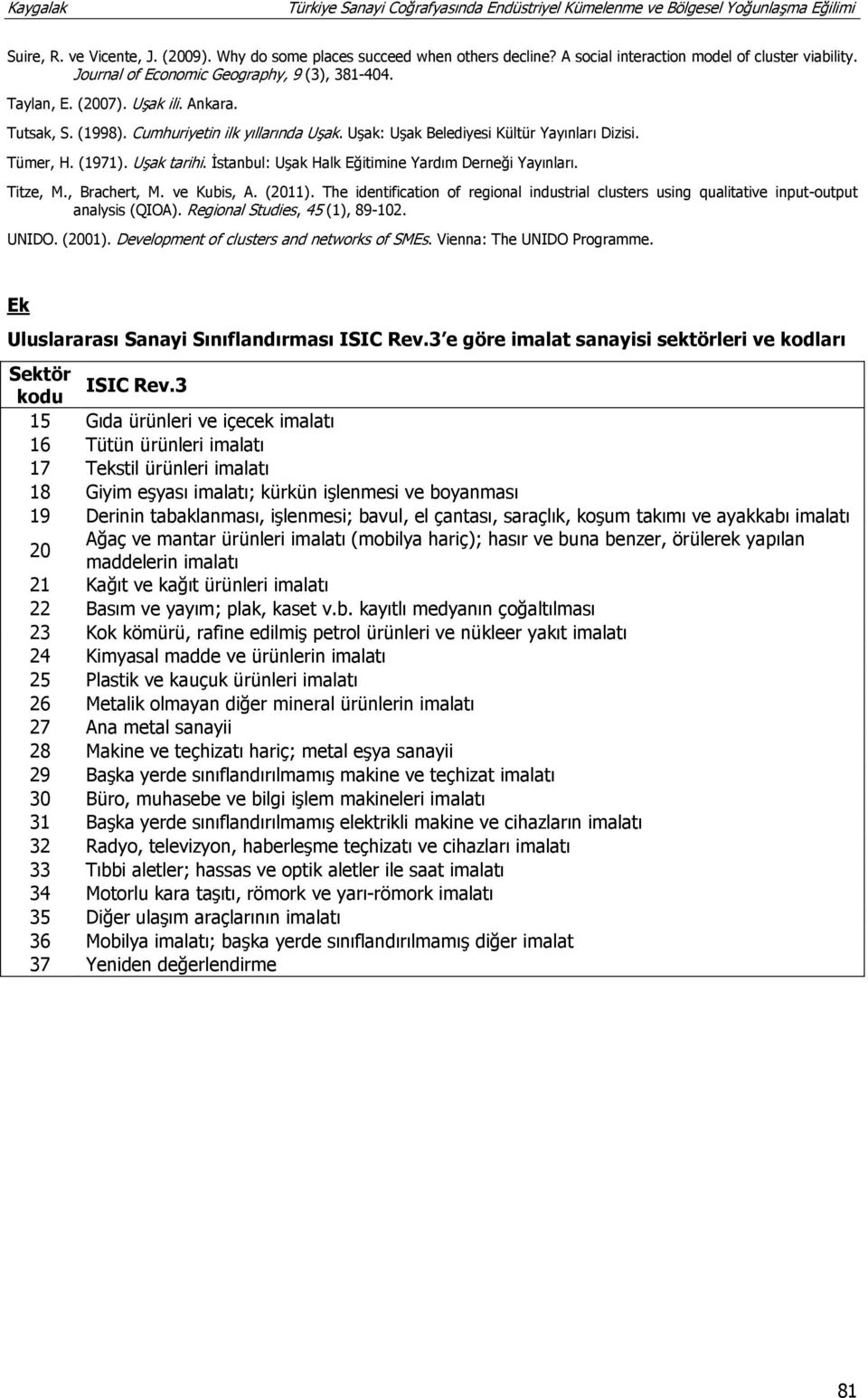 İstanbul: Uşak Halk Eğitimine Yardım Derneği Yayınları. Titze, M., Brachert, M. ve Kubis, A. (2011). The identification of regional industrial clusters using qualitative input-output analysis (QIOA).