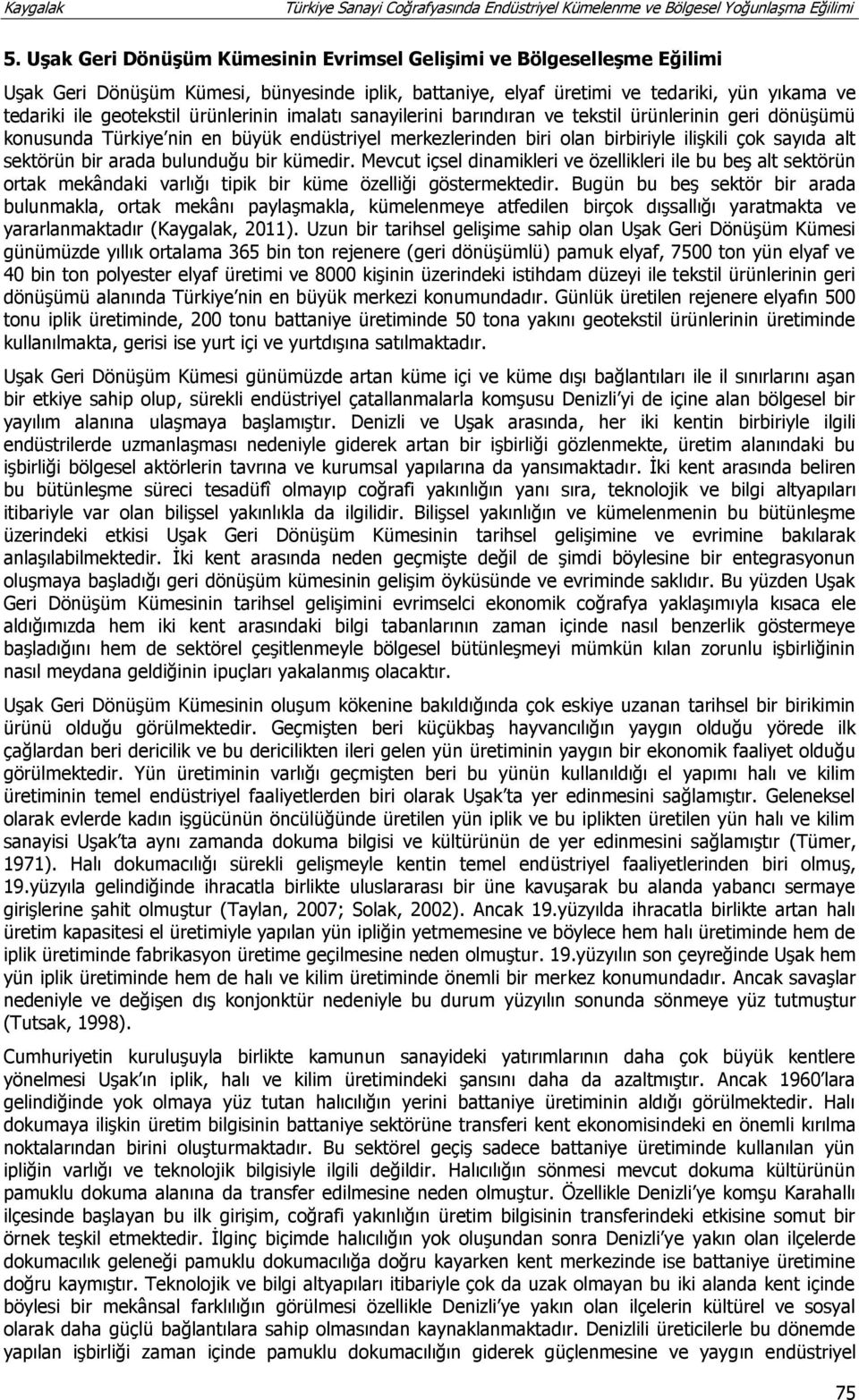 arada bulunduğu bir kümedir. Mevcut içsel dinamikleri ve özellikleri ile bu beş alt sektörün ortak mekândaki varlığı tipik bir küme özelliği göstermektedir.