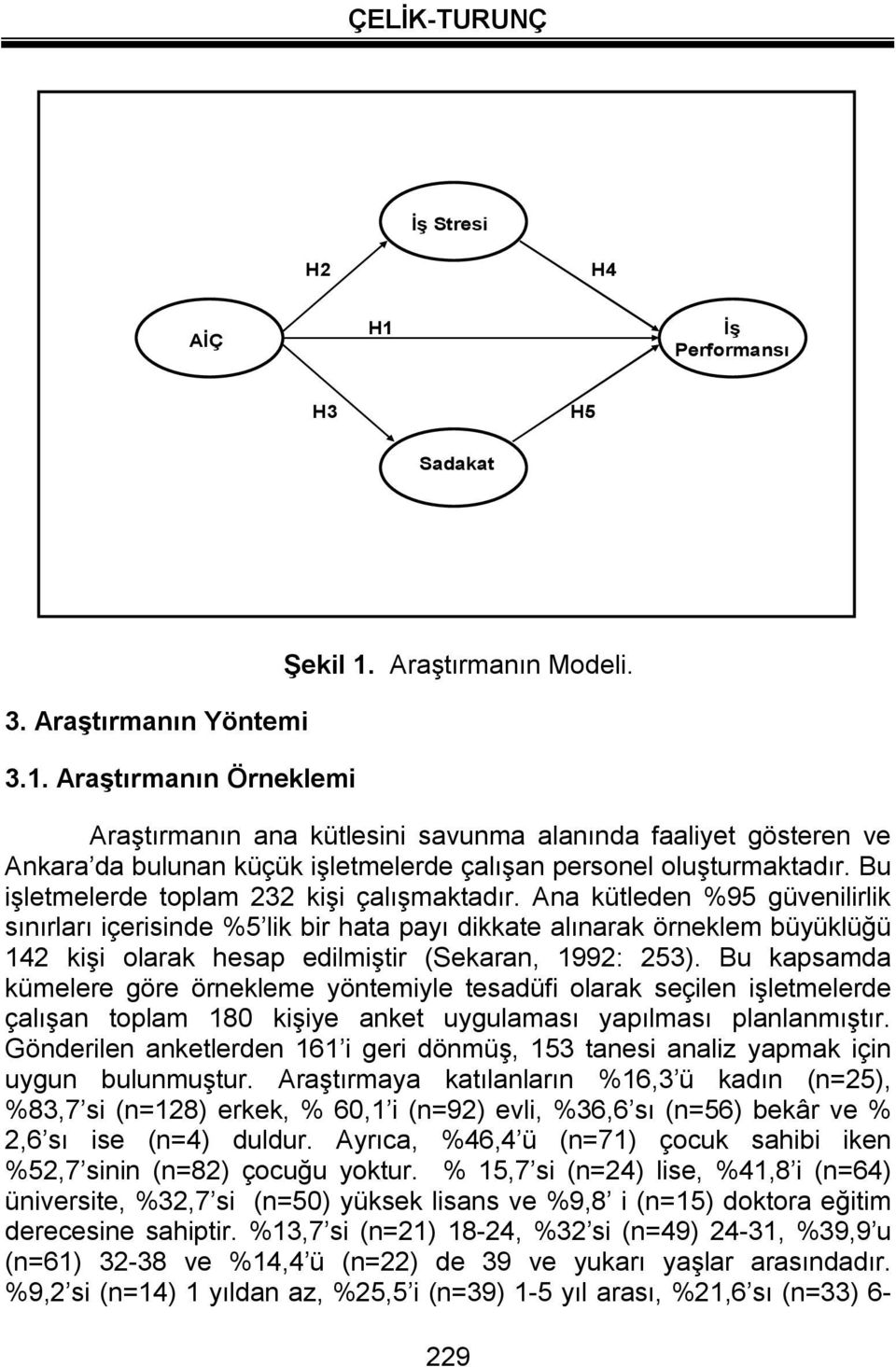 Ana kütleden %95 güvenilirlik sınırları içerisinde %5 lik bir hata payı dikkate alınarak örneklem büyüklüğü 142 kişi olarak hesap edilmiştir (Sekaran, 1992: 253).