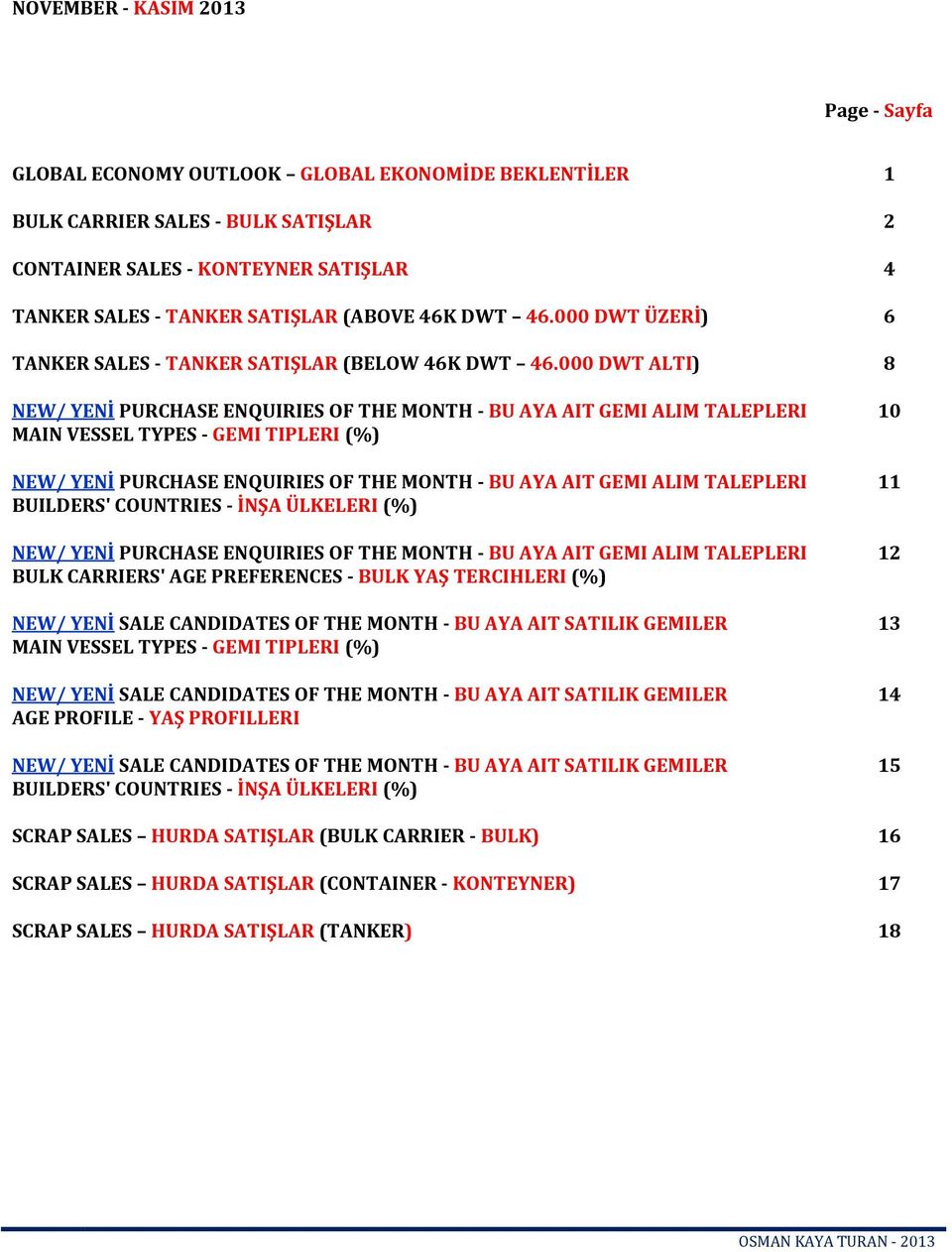 000 DWT ALTI) 8 NEW/ YENİ PURCHASE ENQUIRIES OF THE MONTH - BU AYA AIT GEMI ALIM TALEPLERI MAIN VESSEL TYPES - GEMI TIPLERI (%) NEW/ YENİ PURCHASE ENQUIRIES OF THE MONTH - BU AYA AIT GEMI ALIM