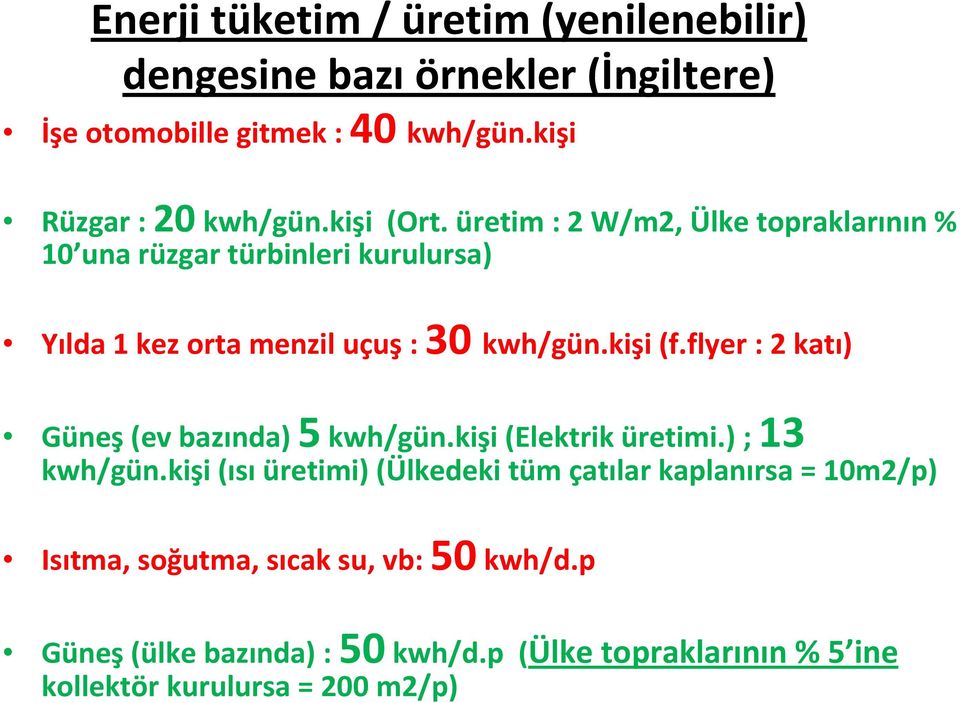 flyer : 2 katı) Güneş(ev bazında) 5 kwh/gün.kişi (Elektrik üretimi.) ; 13 kwh/gün.