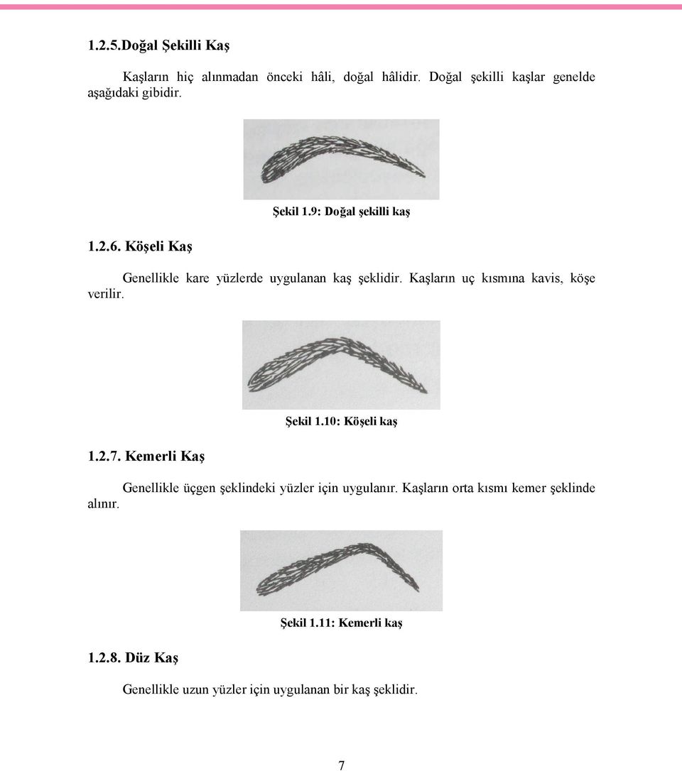 Kaşların uç kısmına kavis, köşe verilir. 1.2.7. Kemerli Kaş Şekil 1.