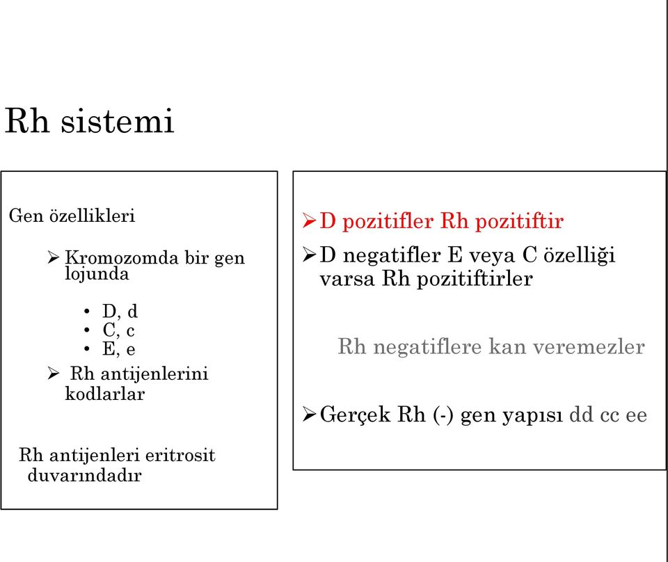 veya C özelliği varsa Rh pozitiftirler Rh negatiflere kan veremezler