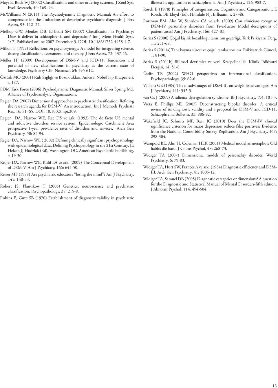 Mellsop GW, Menkes DB, El-Badri SM (2007) Classification in Psychiatry: Does it deliver in schizophrenia and depression? Int J Ment Health Syst, 1: 7. Published online 2007 December 3. DOI: 10.