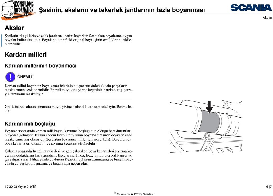 Frezeli muyluda sıyırma keçesinin hareket ettiği yüzeyin tamamını maskeleyin. Gri ile işaretli alanın tamamını muylu yivine kadar dikkatlice maskeleyin. Resme bakın.