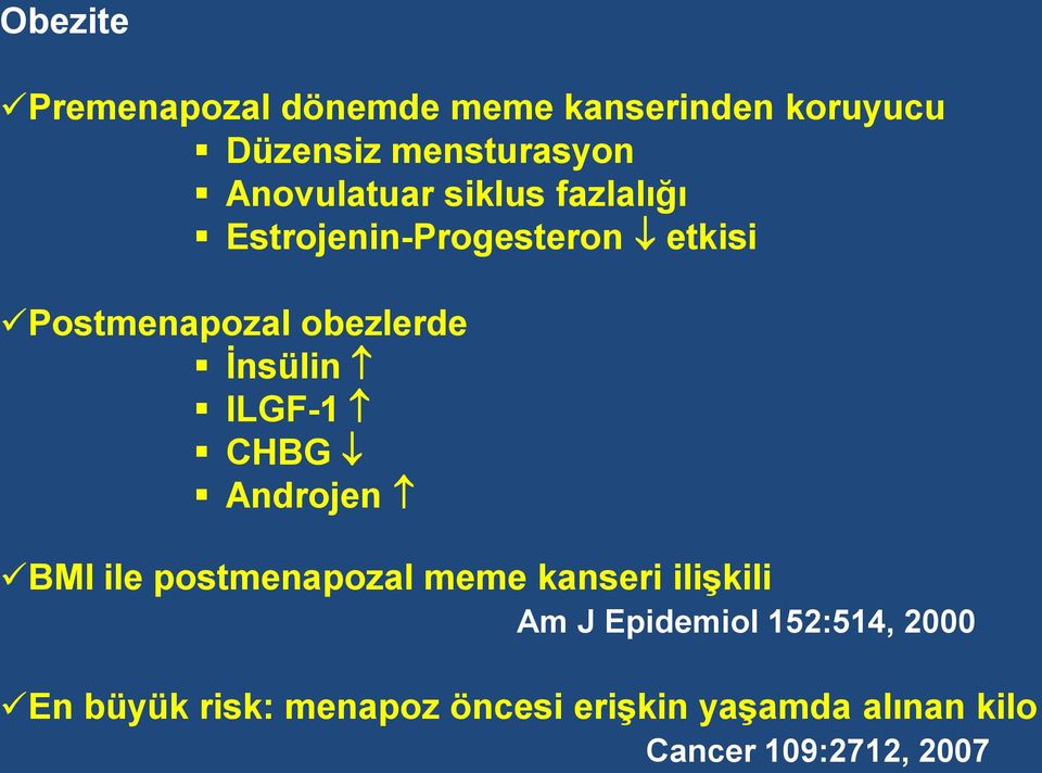 İnsülin ILGF-1 CHBG Androjen BMI ile postmenapozal meme kanseri ilişkili Am J