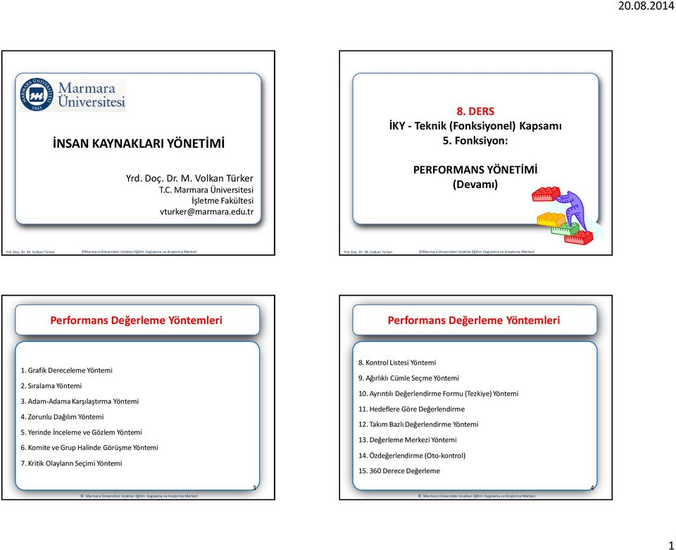 Volkan Türker Marmara Üniversitesi Uzaktan Eğitim Uygulama ve Araştırma Merkezi Yrd. Doç. Dr. M. Volkan Türker Marmara Üniversitesi Uzaktan Eğitim Uygulama ve Araştırma Merkezi Performans Değerleme Yöntemleri Performans Değerleme Yöntemleri 1.